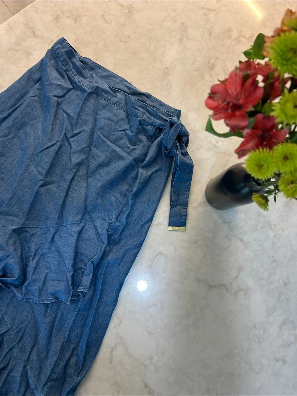 NWT Michael Kors Chambray Ruffle Maxi Skirt